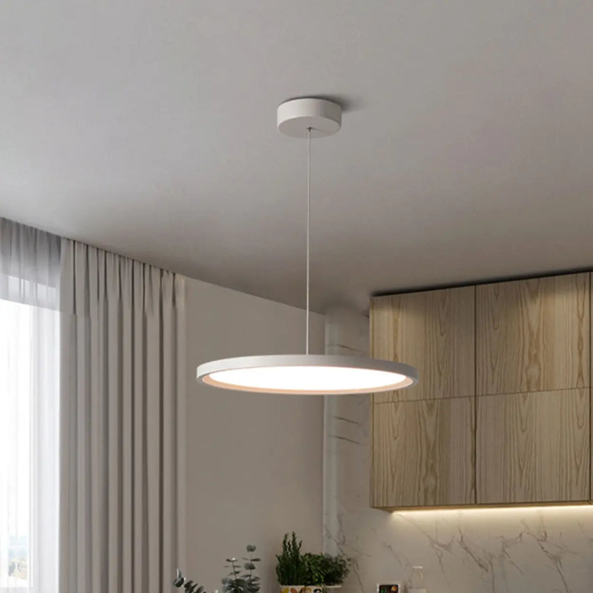 Modern Round Acrylic Pendant Light Dining Room LED Image - 3