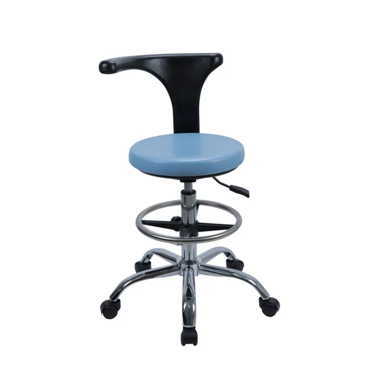 Modern Round Alloy Blue Office Stool Casters Upholstered Image - 11