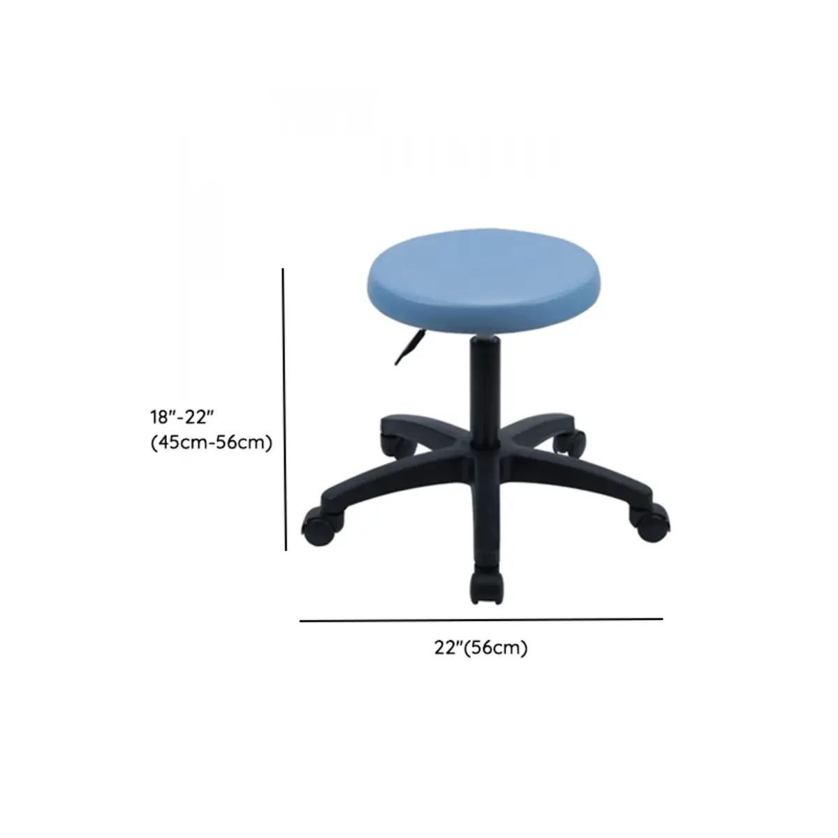 Modern Round Alloy Blue Office Stool Casters Upholstered 