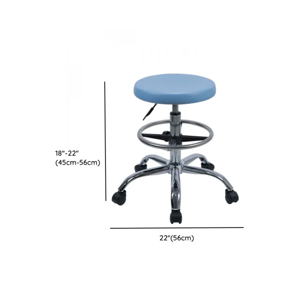 Modern Round Alloy Blue Office Stool Casters Upholstered Image - 18