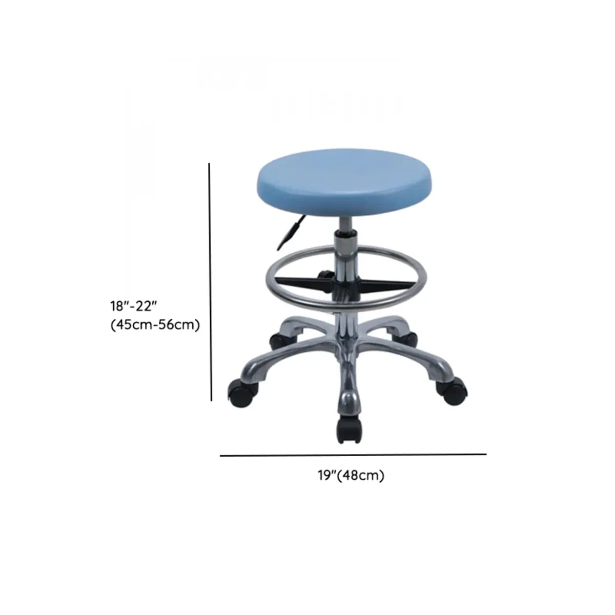 Modern Round Alloy Blue Office Stool Casters Upholstered Image - 19