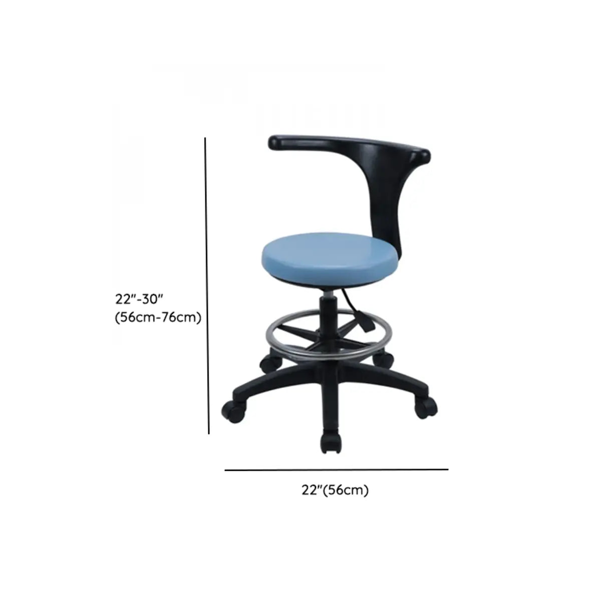 Modern Round Alloy Blue Office Stool Casters Upholstered Image - 23