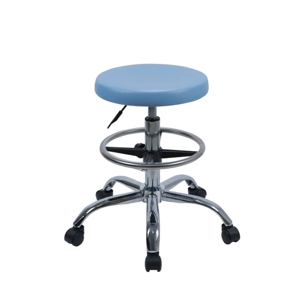 Modern Round Alloy Blue Office Stool Casters Upholstered Image - 4