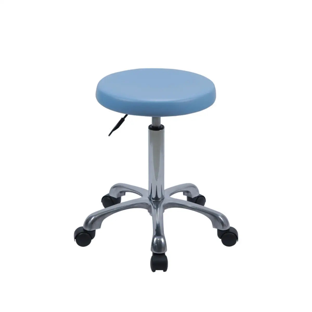 Modern Round Alloy Blue Office Stool Casters Upholstered Image - 8