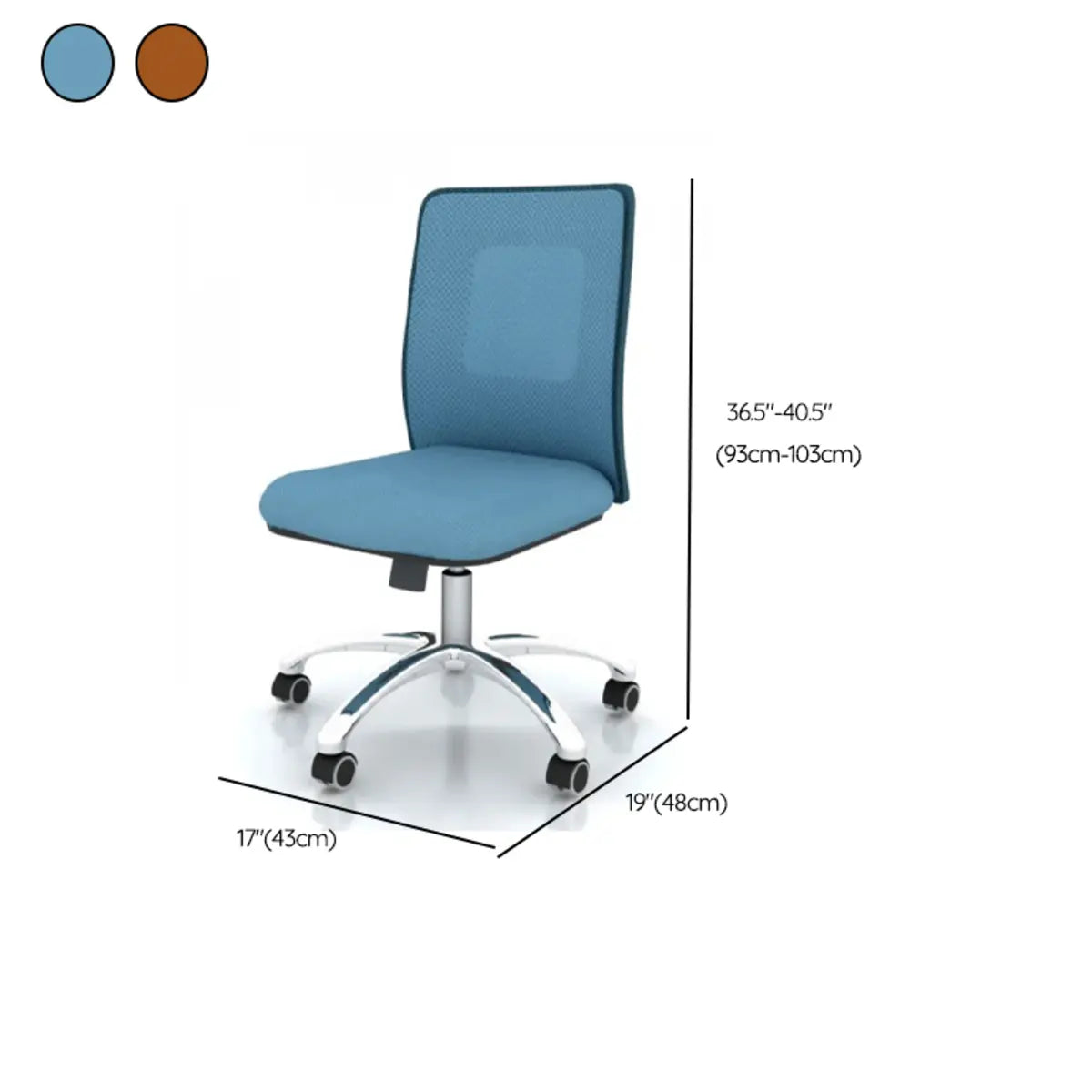 Modern Round Alloy Upholstered Office Stool Blue Adjustable 