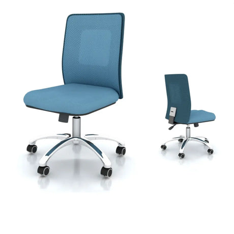 Modern Round Alloy Upholstered Office Stool Blue Adjustable Image - 2