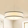 Modern Round Beige Fabric Drum Dining Room Pendant Light Image - 2