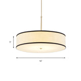 Modern Round Beige Fabric Drum Dining Room Pendant Light Image - 6