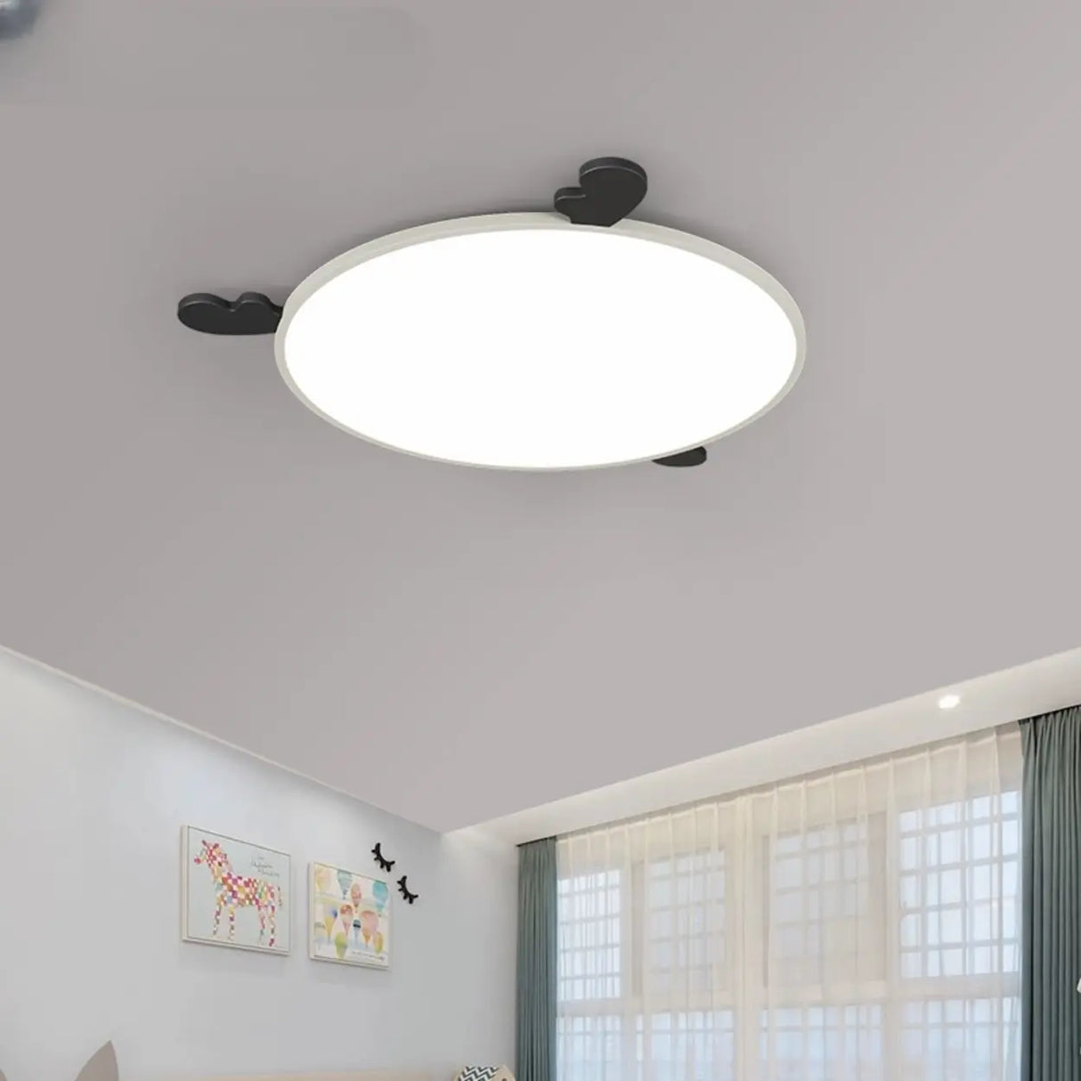 Modern Round Black Antlers Dimmable Flush Mount Light Image - 1