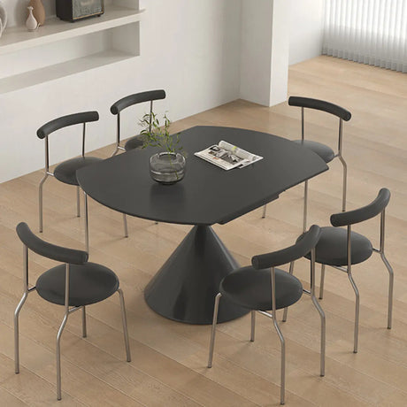 Modern Round Black Extendable Dining Table Self-Storing Leaf Image - 2