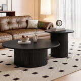 Modern Round Black Stone Storage Nesting Coffee Table Image - 1