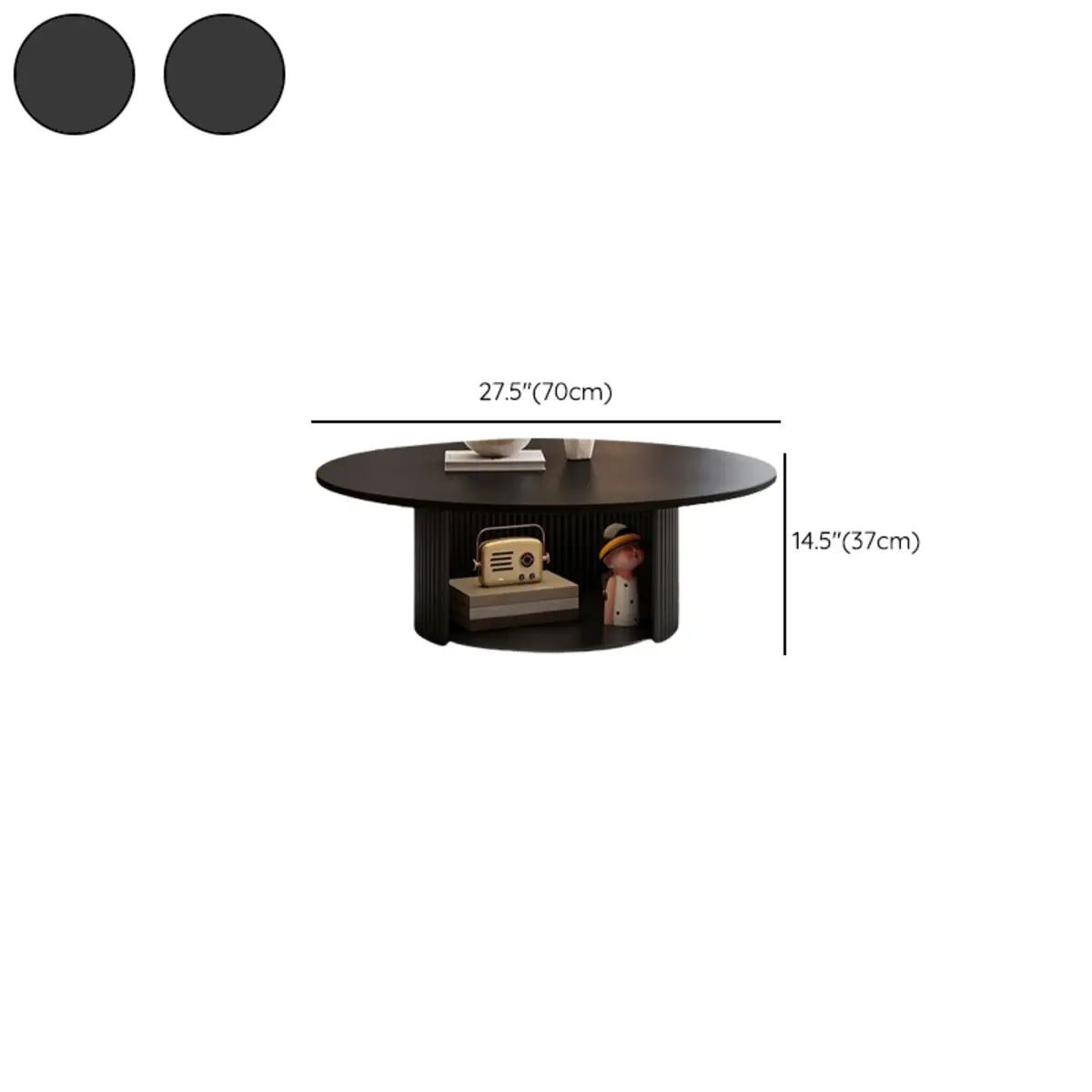 Modern Round Black Stone Storage Nesting Coffee Table 