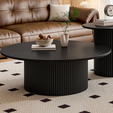 Modern Round Black Stone Storage Nesting Coffee Table Image - 2