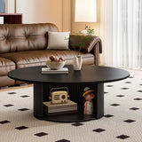 Modern Round Black Stone Storage Nesting Coffee Table Image - 3