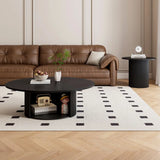 Modern Round Black Stone Storage Nesting Coffee Table Image - 6