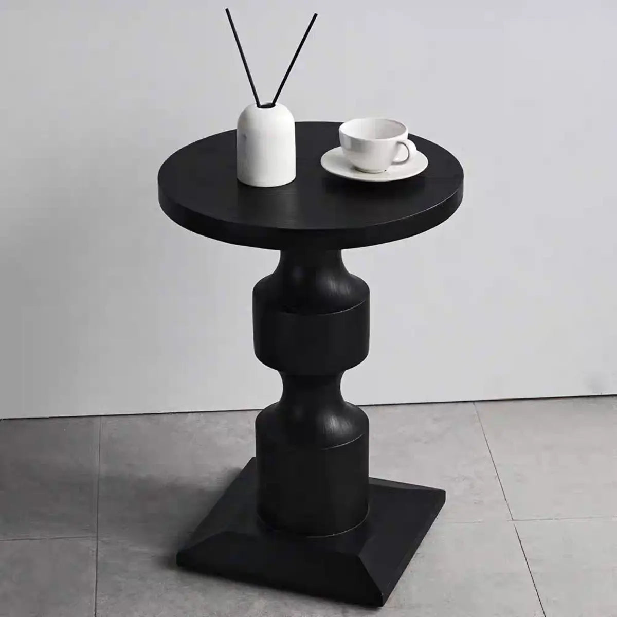 Modern Round Black Wood Pedestal Base Coffee End Table Image - 1