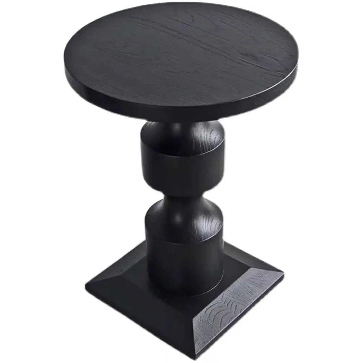 Modern Round Black Wood Pedestal Base Coffee End Table Image - 2