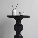 Modern Round Black Wood Pedestal Base Coffee End Table Image - 3