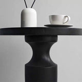 Modern Round Black Wood Pedestal Base Coffee End Table Image - 5