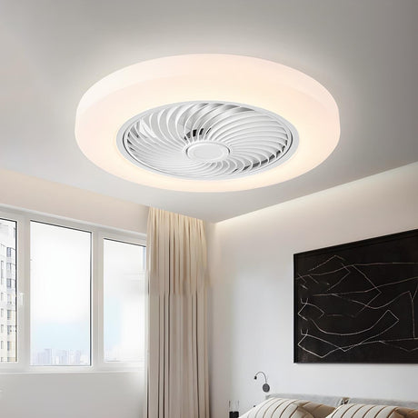 Modern Round Bladeless Flush Ceiling Fan with Light Image - 1