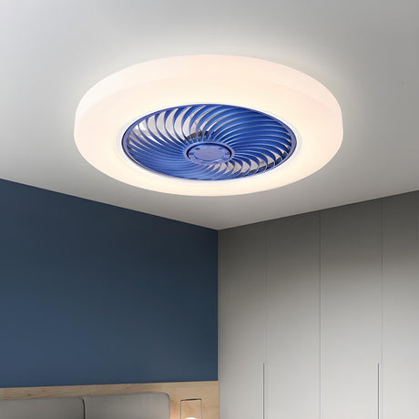 Modern Round Bladeless Flush Ceiling Fan with Light Image - 2