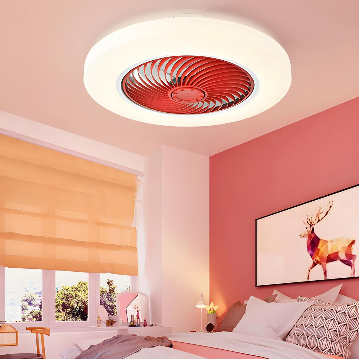 Modern Round Bladeless Flush Ceiling Fan with Light Image - 3