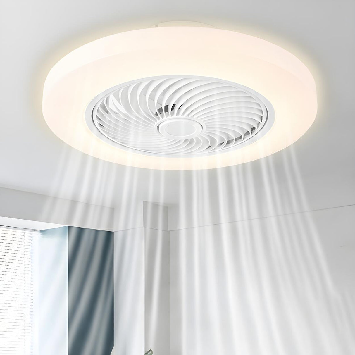 Modern Round Bladeless Flush Ceiling Fan with Light Image - 4