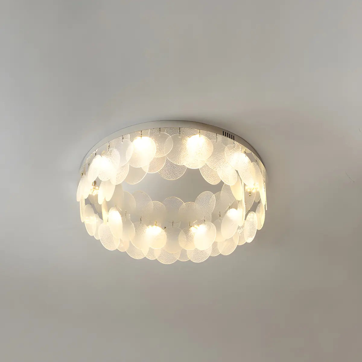 Modern Chrome Round Flakes Flush Mount Lamp Living Room Image - 2