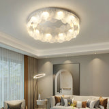 Modern Chrome Round Flakes Flush Mount Lamp Living Room Image - 6