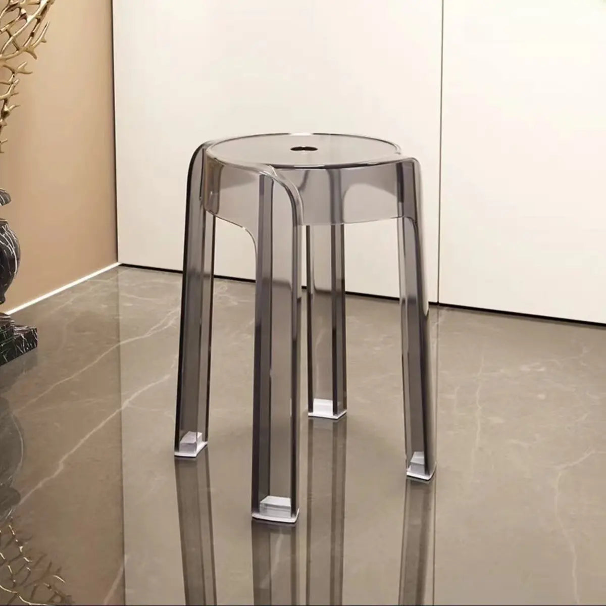 Modern Round Clear Acrylic Office Stool Adjustable Height Image - 11