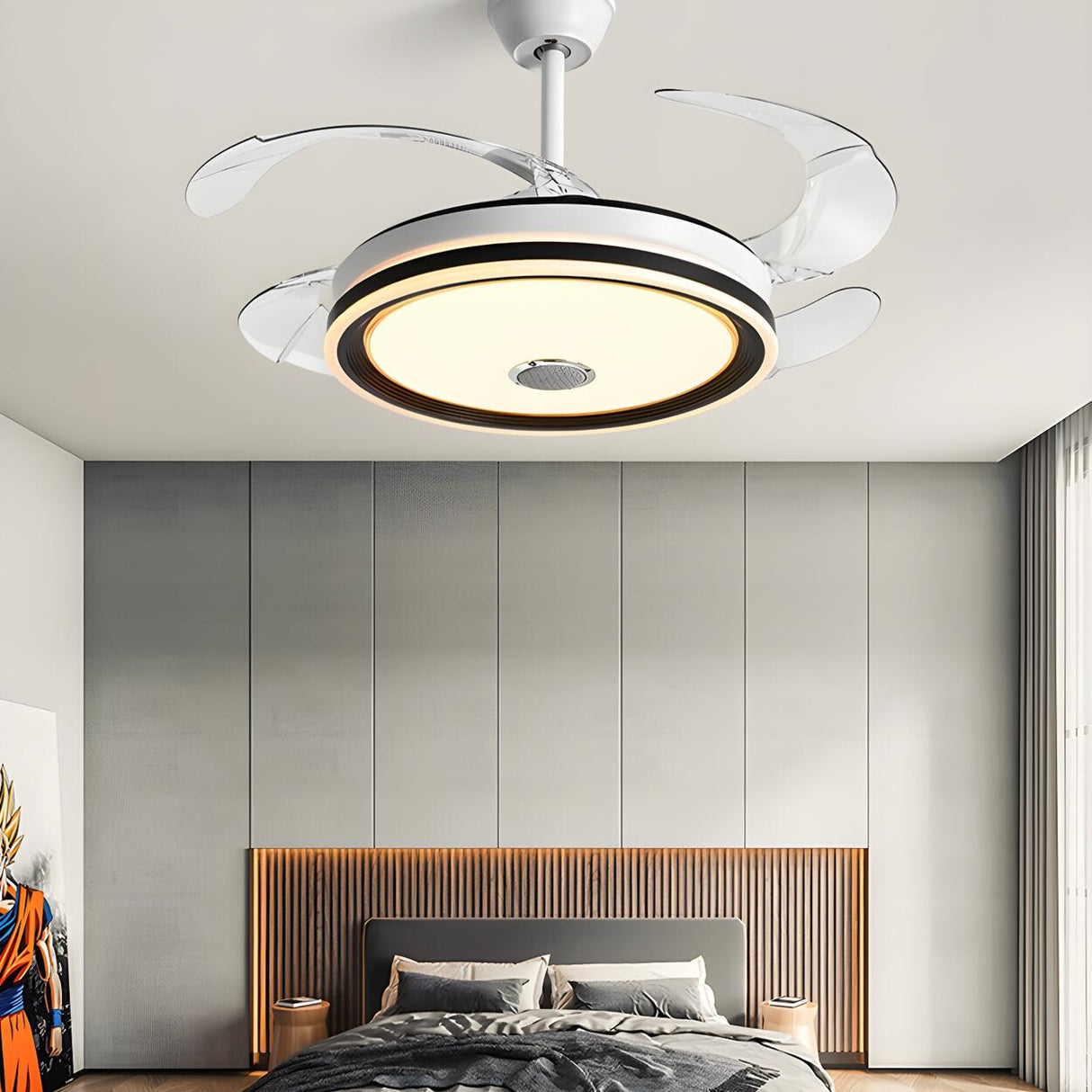 Modern Round Clear Blade Ceiling Fan with LED Light Image - 16