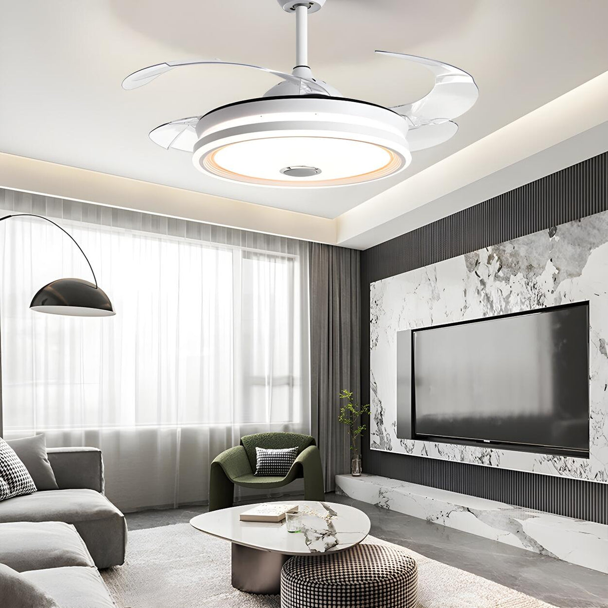 Modern Round Clear Blade Ceiling Fan with LED Light Image - 17