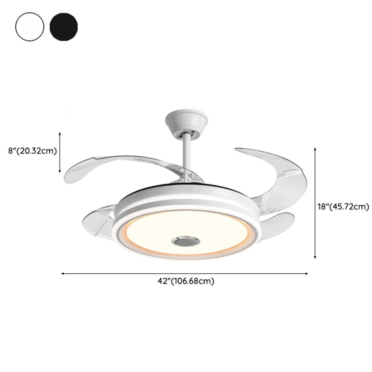 Modern Round Clear Blade Ceiling Fan with LED Light 