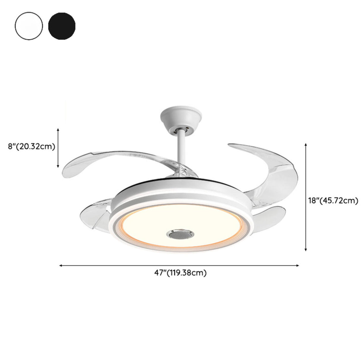 Modern Round Clear Blade Ceiling Fan with LED Light Image - 19