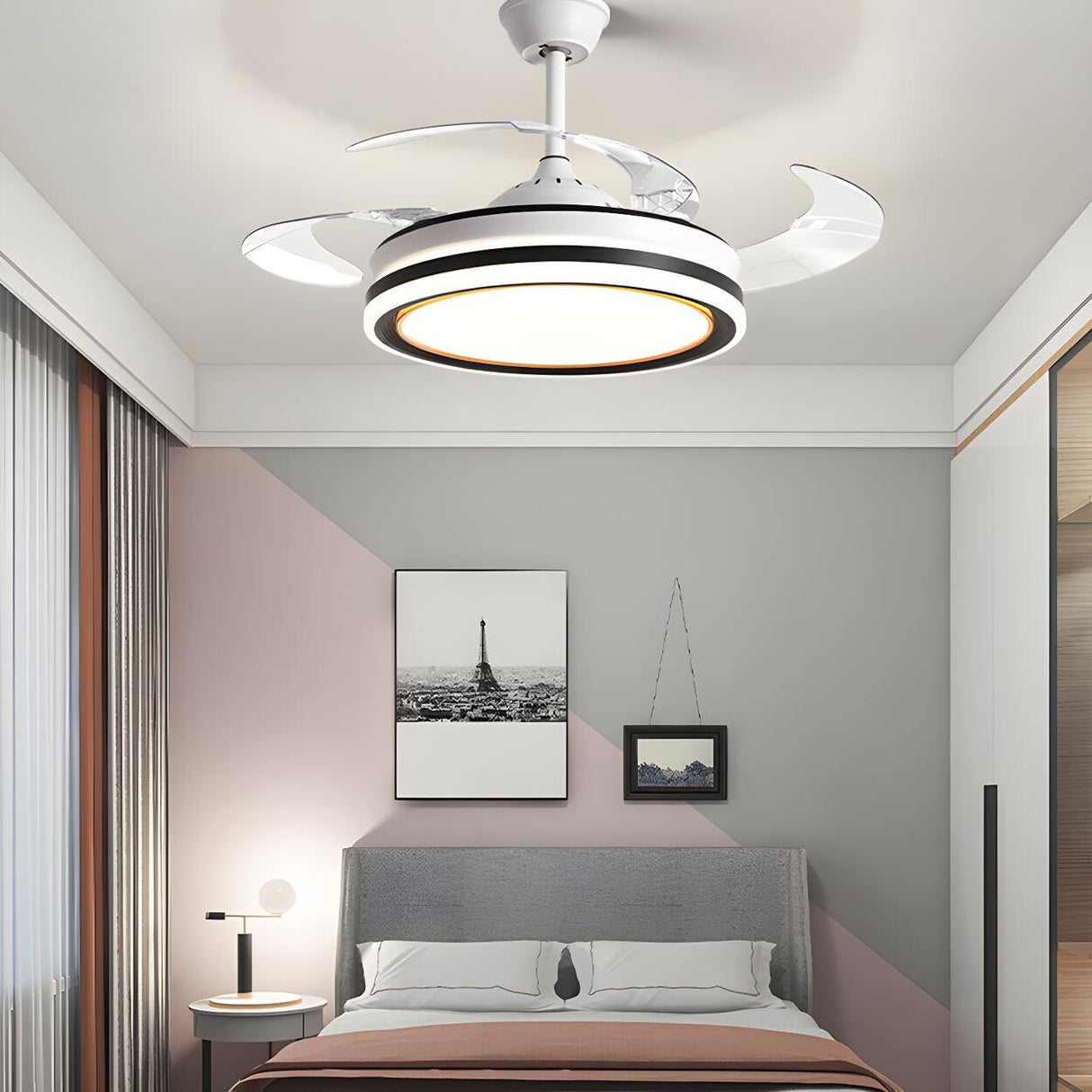 Modern Round Clear Blade Ceiling Fan with LED Light Image - 3