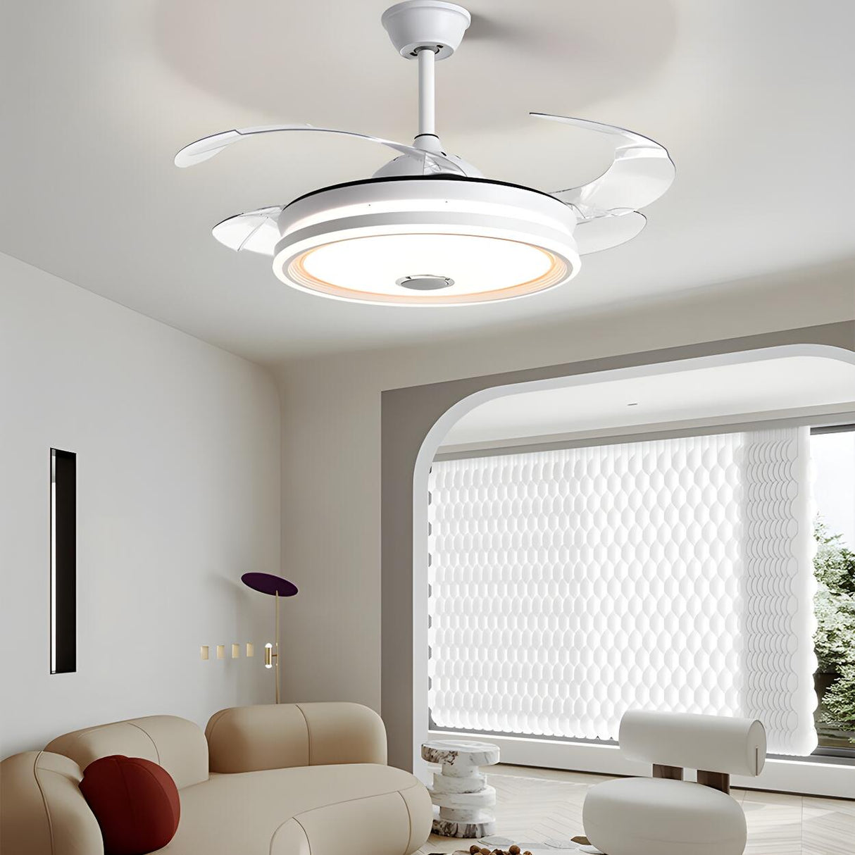 Modern Round Clear Blade Ceiling Fan with LED Light Image - 4