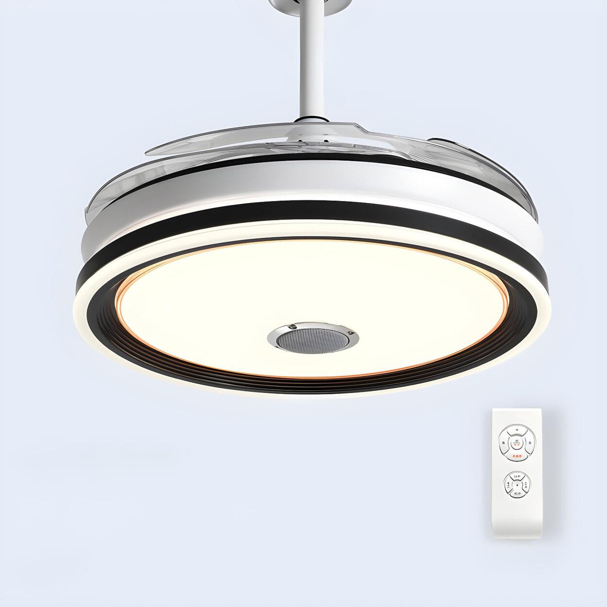 Modern Round Clear Blade Ceiling Fan with LED Light Image - 7