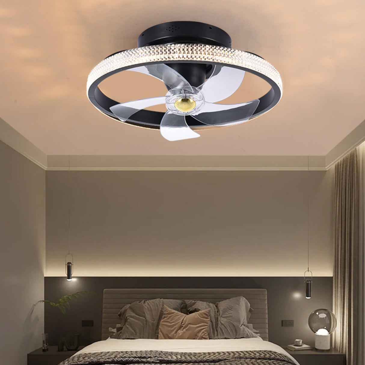 Modern Round Clear Blades Ceiling Fan with LED Light Image - 1