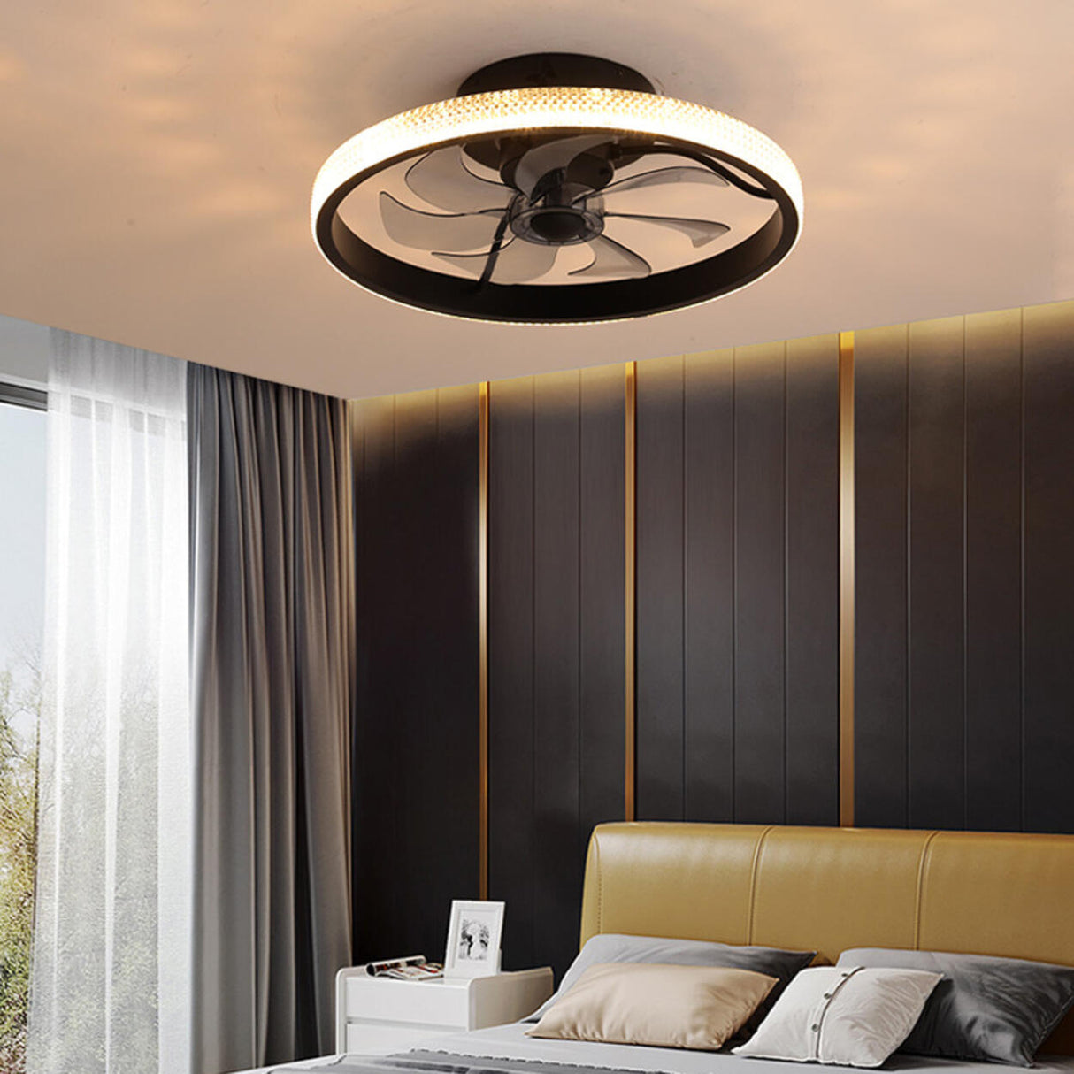 Modern Round Clear Blades Ceiling Fan with LED Light Image - 3