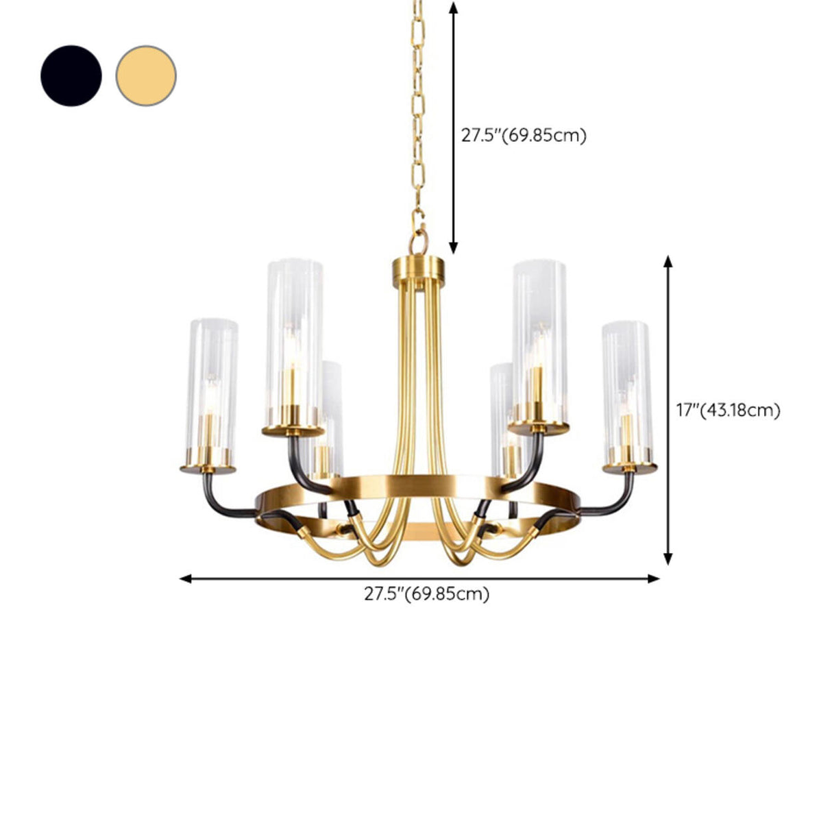 Modern Round Clear Glass Cylinder Chandelier Flexible Length 