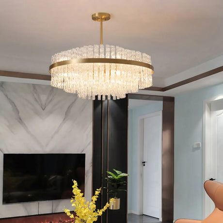 Modern Round Crystal Ceiling Brass Gold Chandelier Image - 2