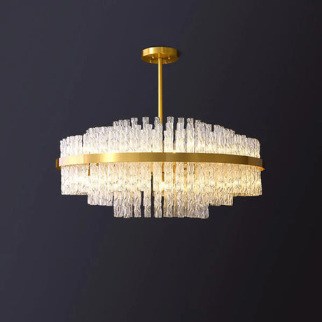 Modern Round Crystal Ceiling Brass Gold Chandelier Image - 3