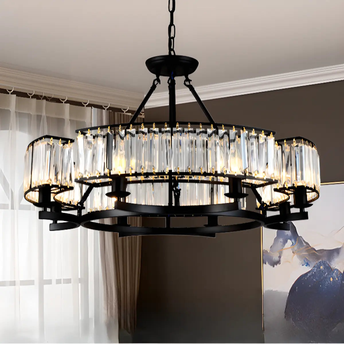 Contemporary Round Crystal Gold Living Room Chandelier Image - 2