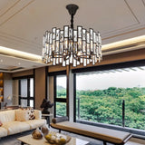 Modern Round Crystal Chandelier Living Room Black Image - 1