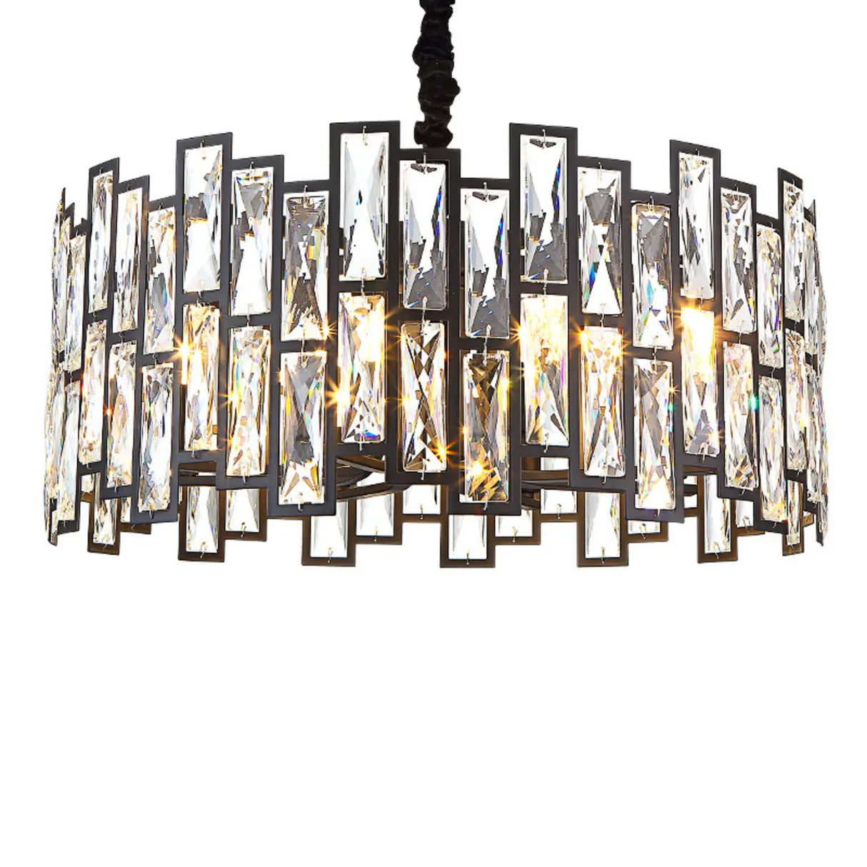 Modern Round Crystal Chandelier Living Room Black Image - 5