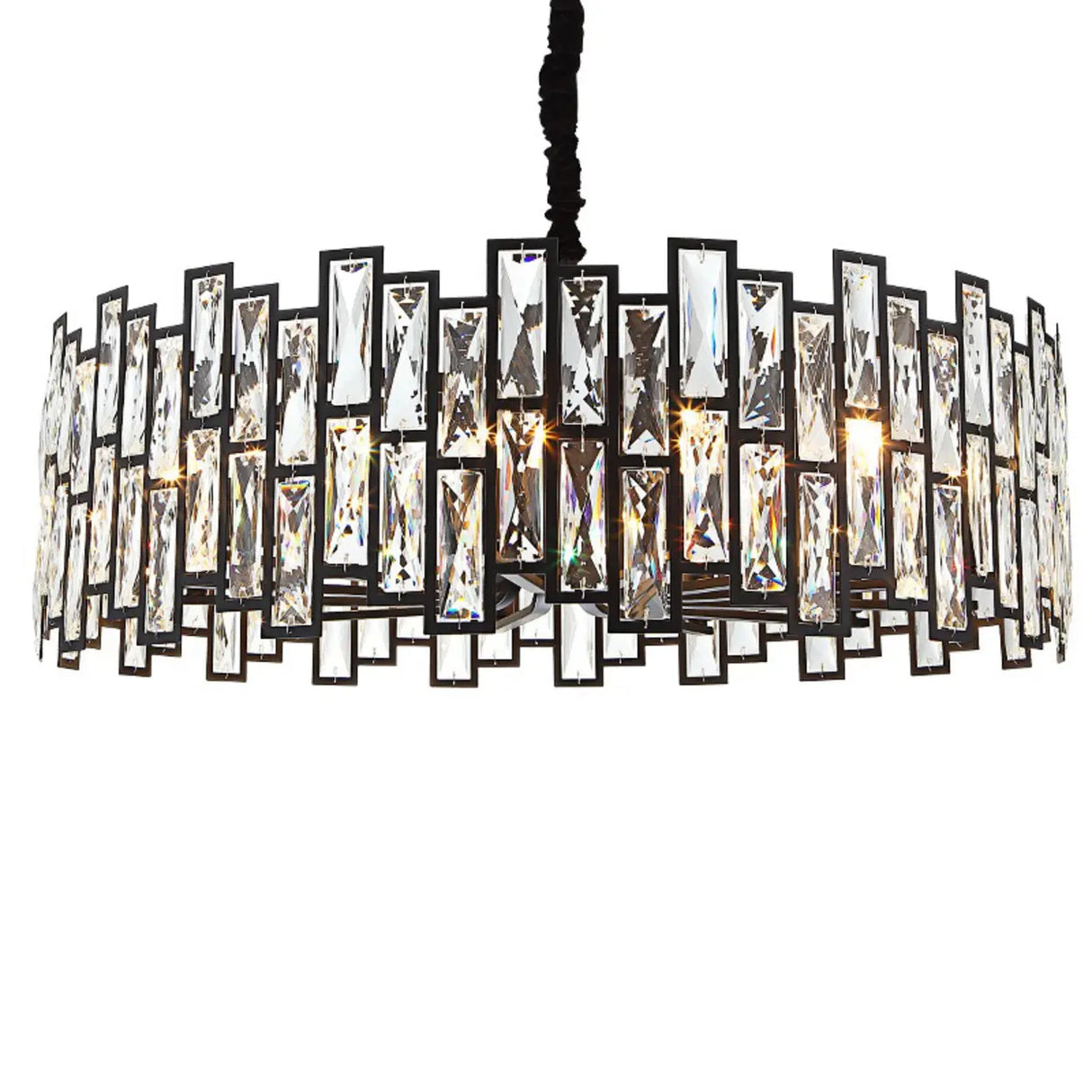 Modern Round Crystal Chandelier Living Room Black Image - 6