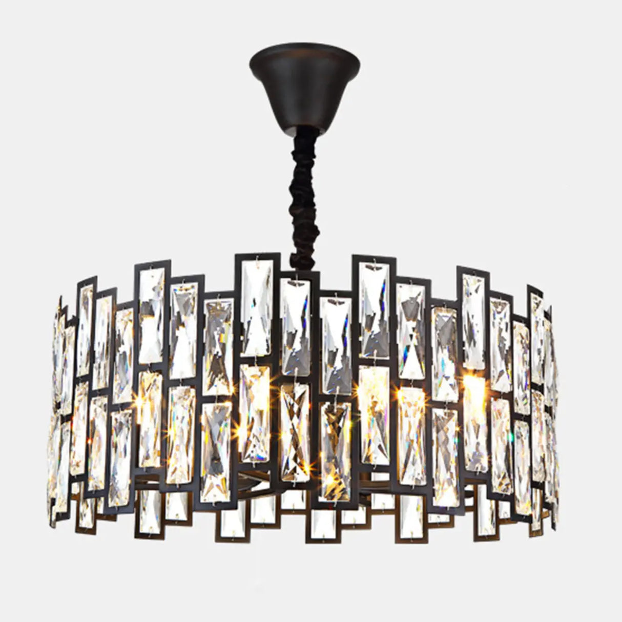 Modern Round Crystal Chandelier Living Room Black Image - 9