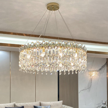 Modern Round Crystal Pendant Chandelier Adjustable Height Image - 1