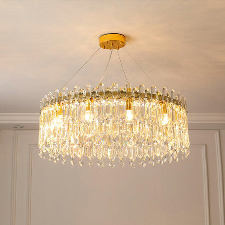 Modern Round Crystal Pendant Chandelier Adjustable Height Image - 2