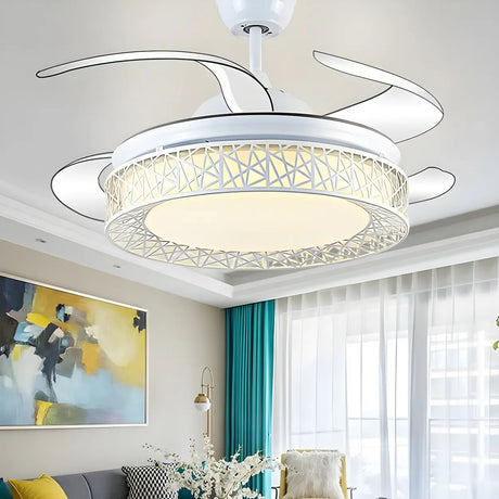 Modern Round Drum Shape White LED Ceiling Fan Light Image - 1